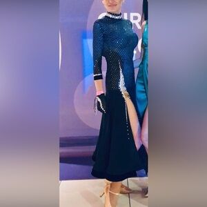 Black ballroom dance gown . Strechy . Size small medium